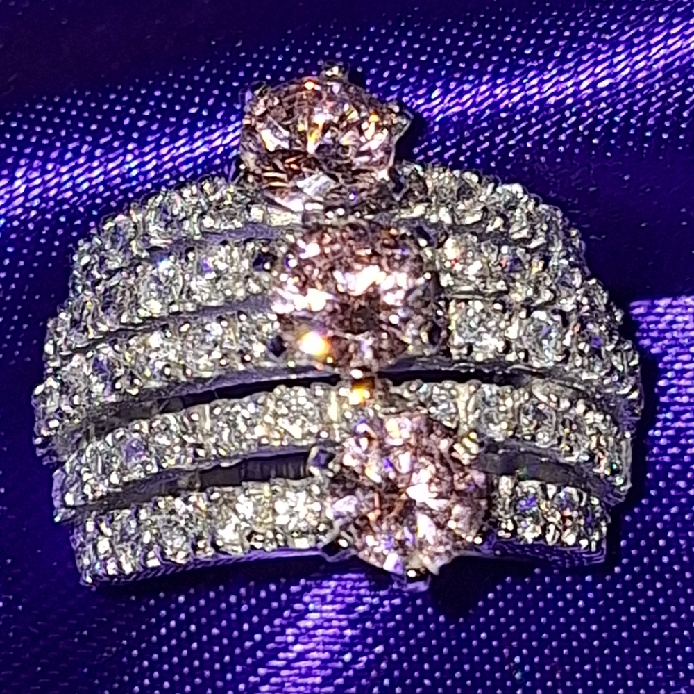 Gorgeous Sterling Silver Multi Stack Pink Clear Ice CZ Vintage Ring Sz 6 1980s